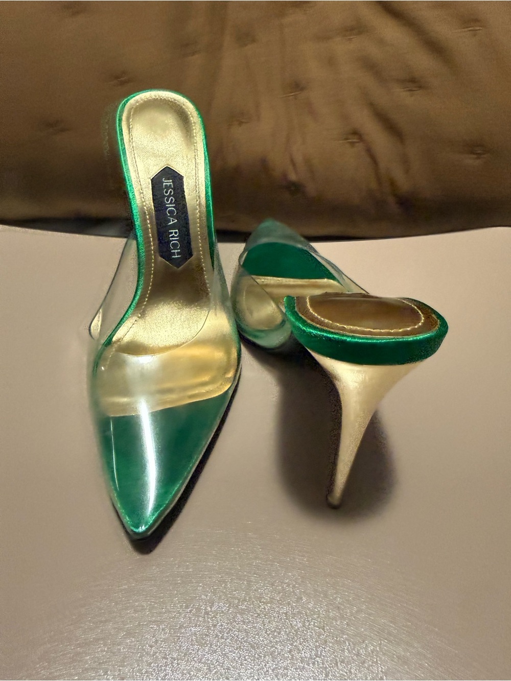 Jessica Metallic Green Pointed-Toe Slip-On Mules